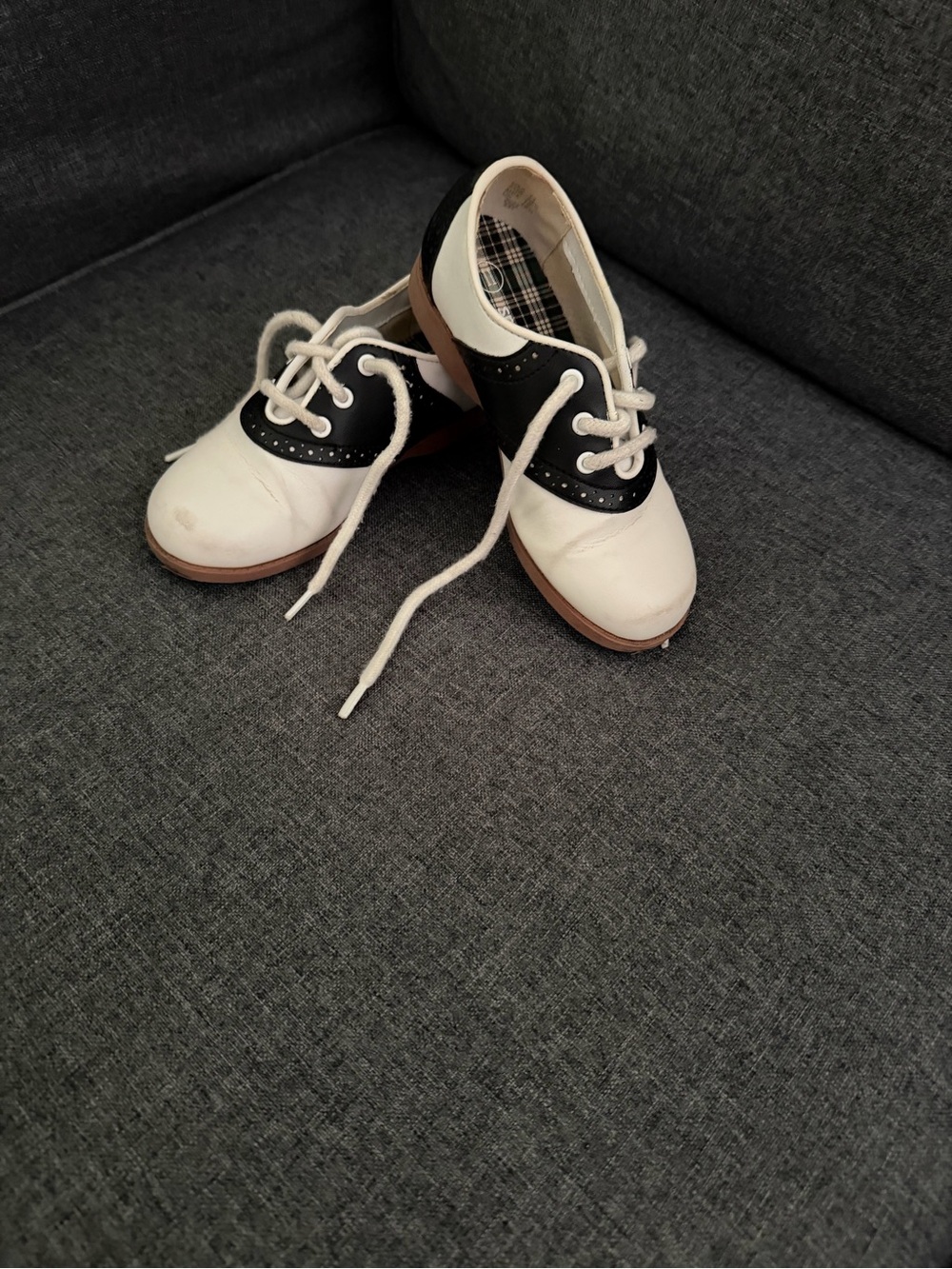 smartfit White and Black Kids Saddle Dress Shoes